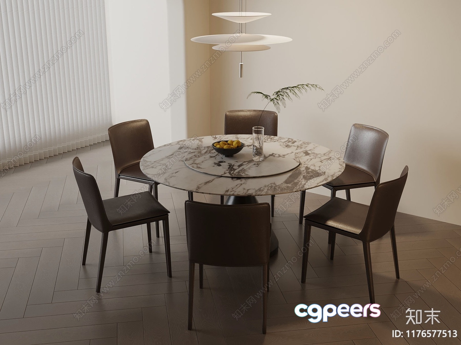 A Dining Room With A Round Table And Chairs 3D Model - 22366 - VRAY Render