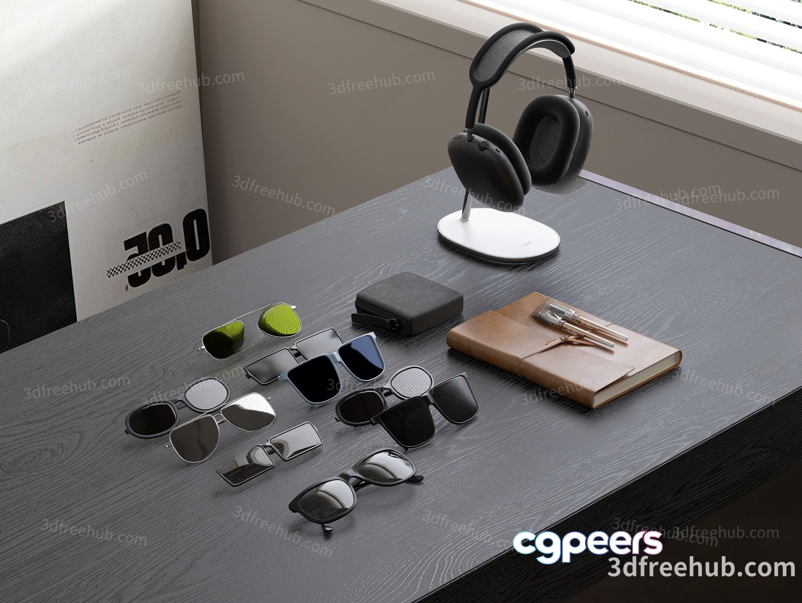 A Collection Of Sunglasses On A Table 3D Model - 22917 - VRAY Render A Collection Of Sunglasses On A Table 3D Model - 22917 - VRAY Render