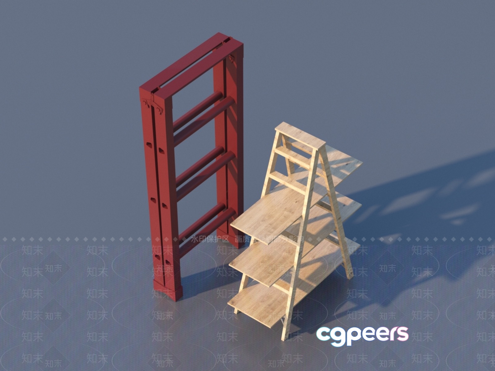 The Main Subject Is A Wooden Shelf With Multiple Levels 3D Model - 20417 - VRAY Render