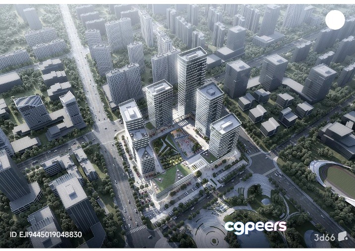 A Cityscape With Modern Buildings And Roads 3D Model - 3079 - VRAY Render