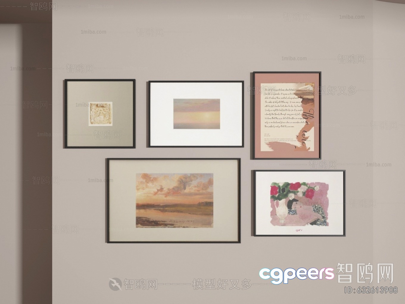 Six Framed Pictures On A Wall 3D Model - 6085 - VRAY Render