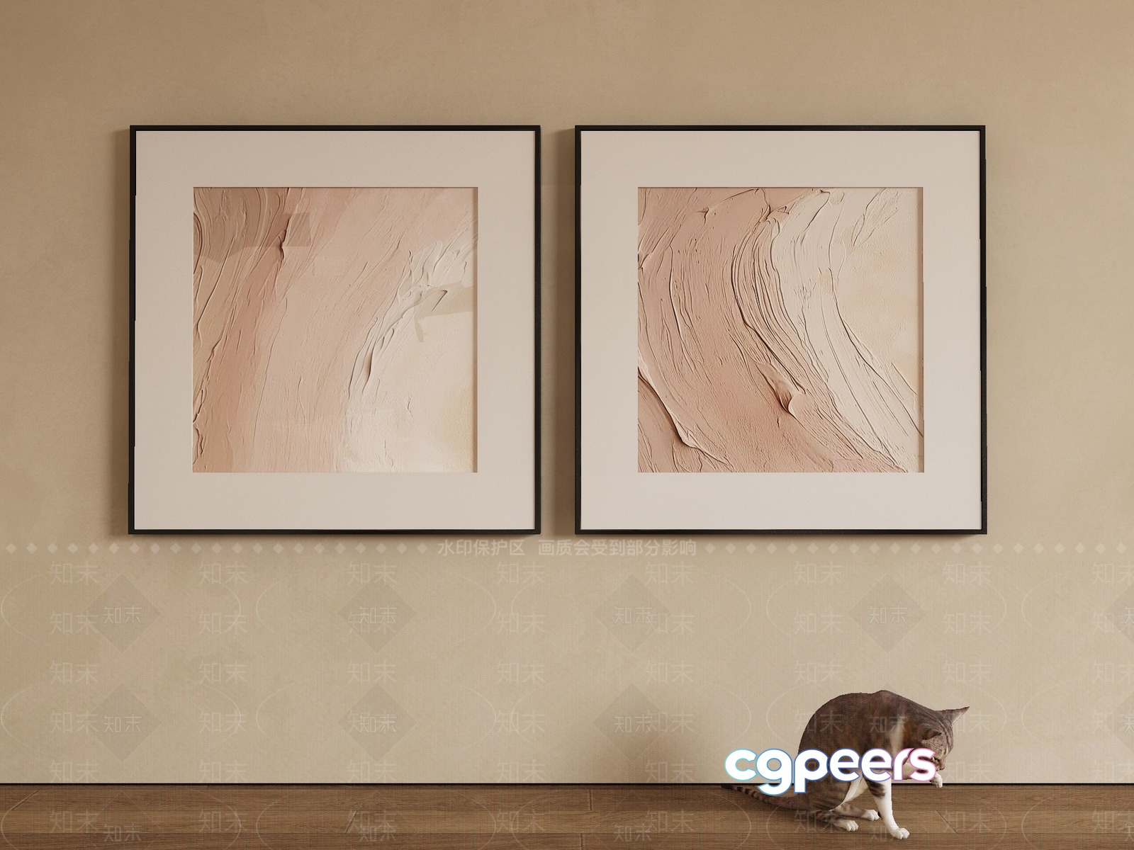 A Pair Of Beige Abstract Paintings 3D Model - 1958 - VRAY Render A Pair Of Beige Abstract Paintings 3D Model - 1958 - VRAY Render