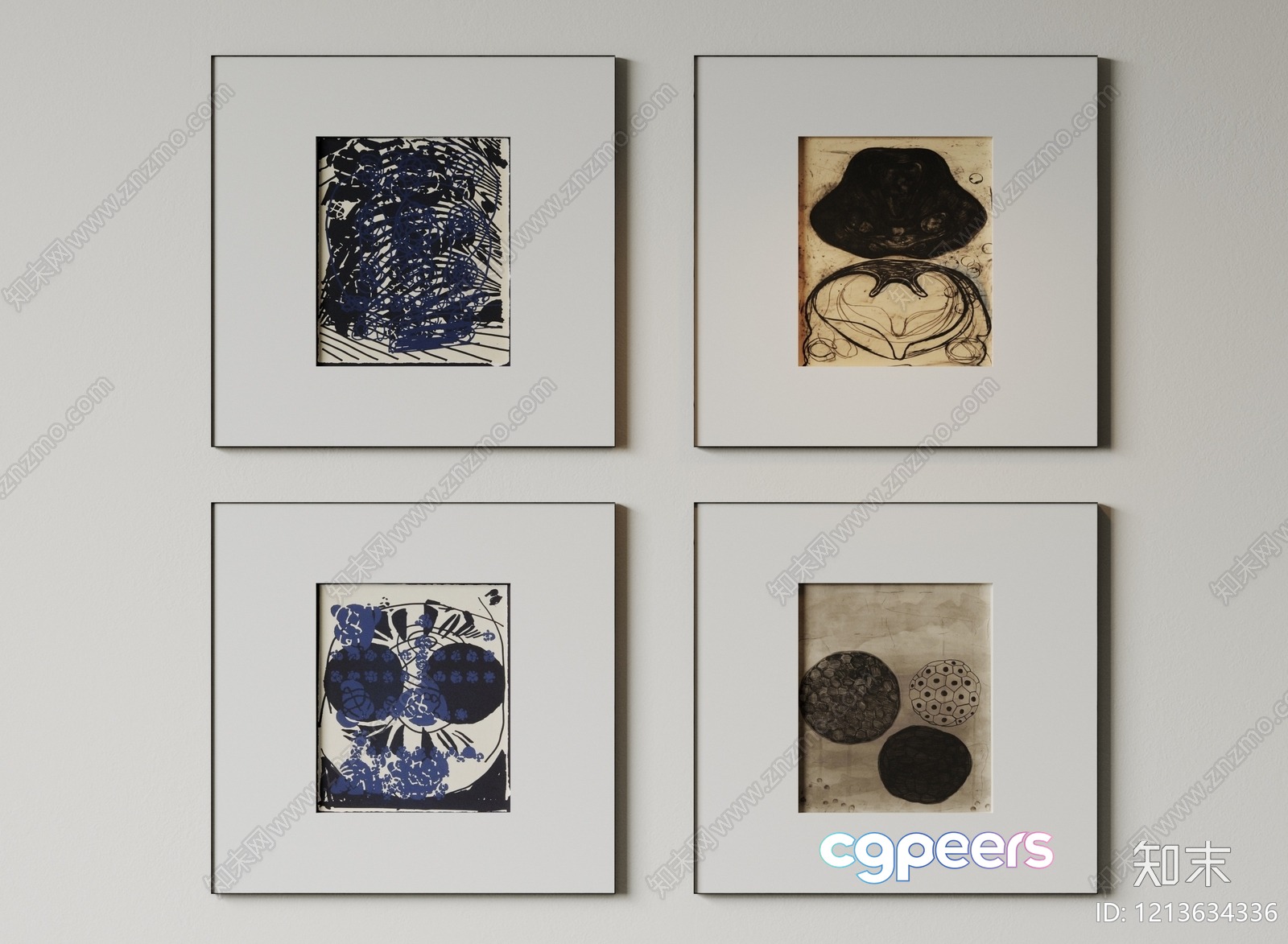 This Image Features A Collection Of Four Square Art Pieces Each With A Unique 3D Model - 21146 - VRAY Render This Image Features A Collection Of Four Square Art Pieces Each With A Unique 3D Model - 21146 - VRAY Render