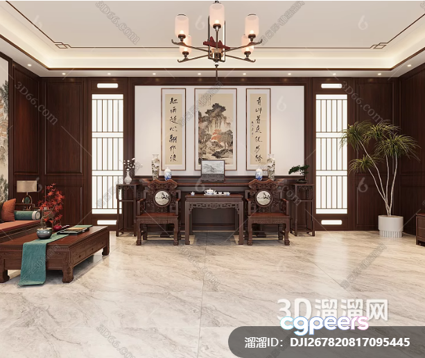 A Room With A Chandelier 3D Model - 3973 - VRAY Render