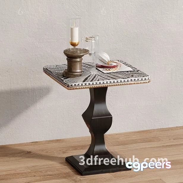 A Decorative Table With A Candle Holder And Other Objects On It 3D Model - 21513 - VRAY Render A Decorative Table With A Candle Holder And Other Objects On It 3D Model - 21513 - VRAY Render