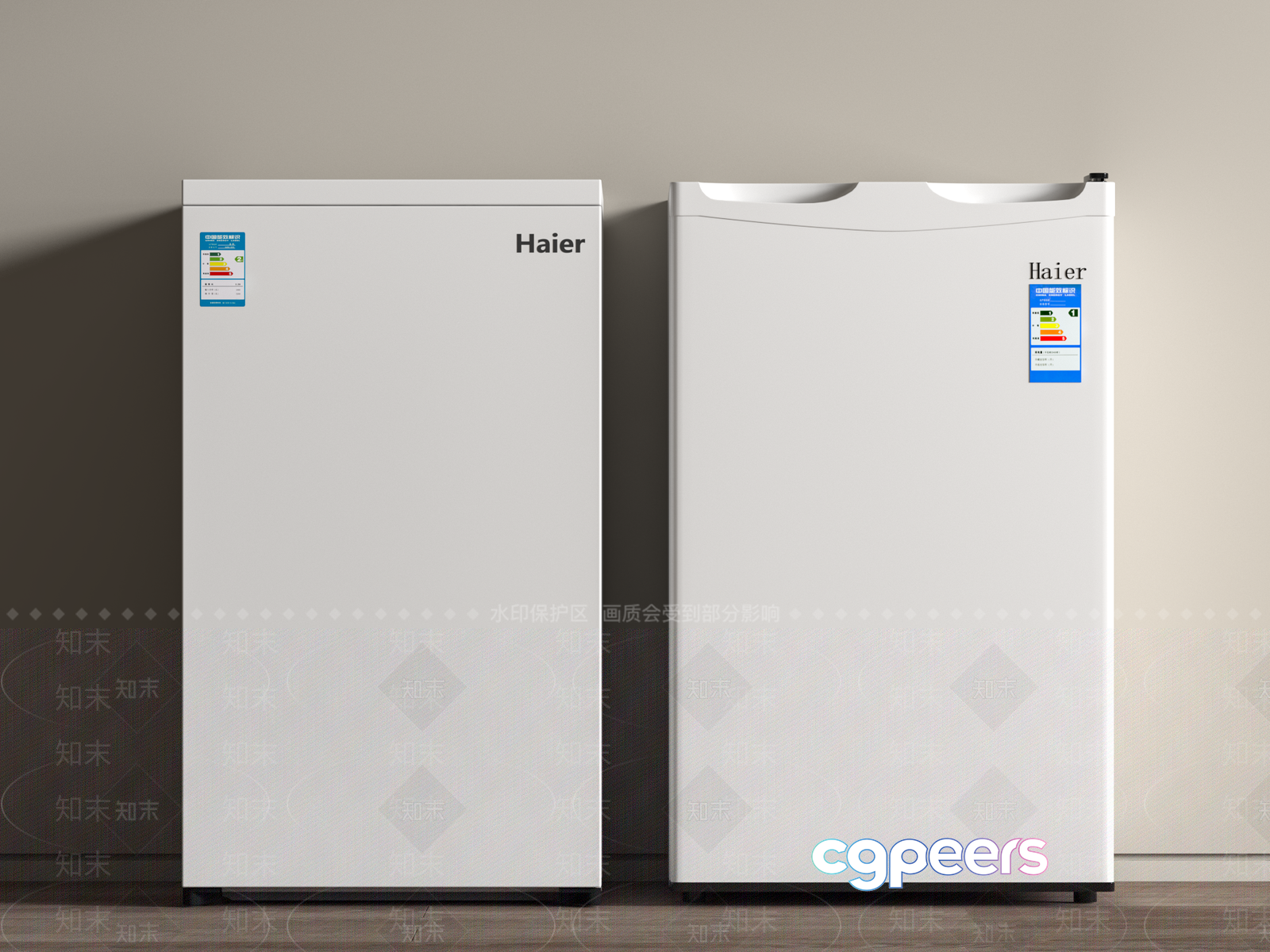Two White Haier Refrigerators 3D Model - 18508 - VRAY Render