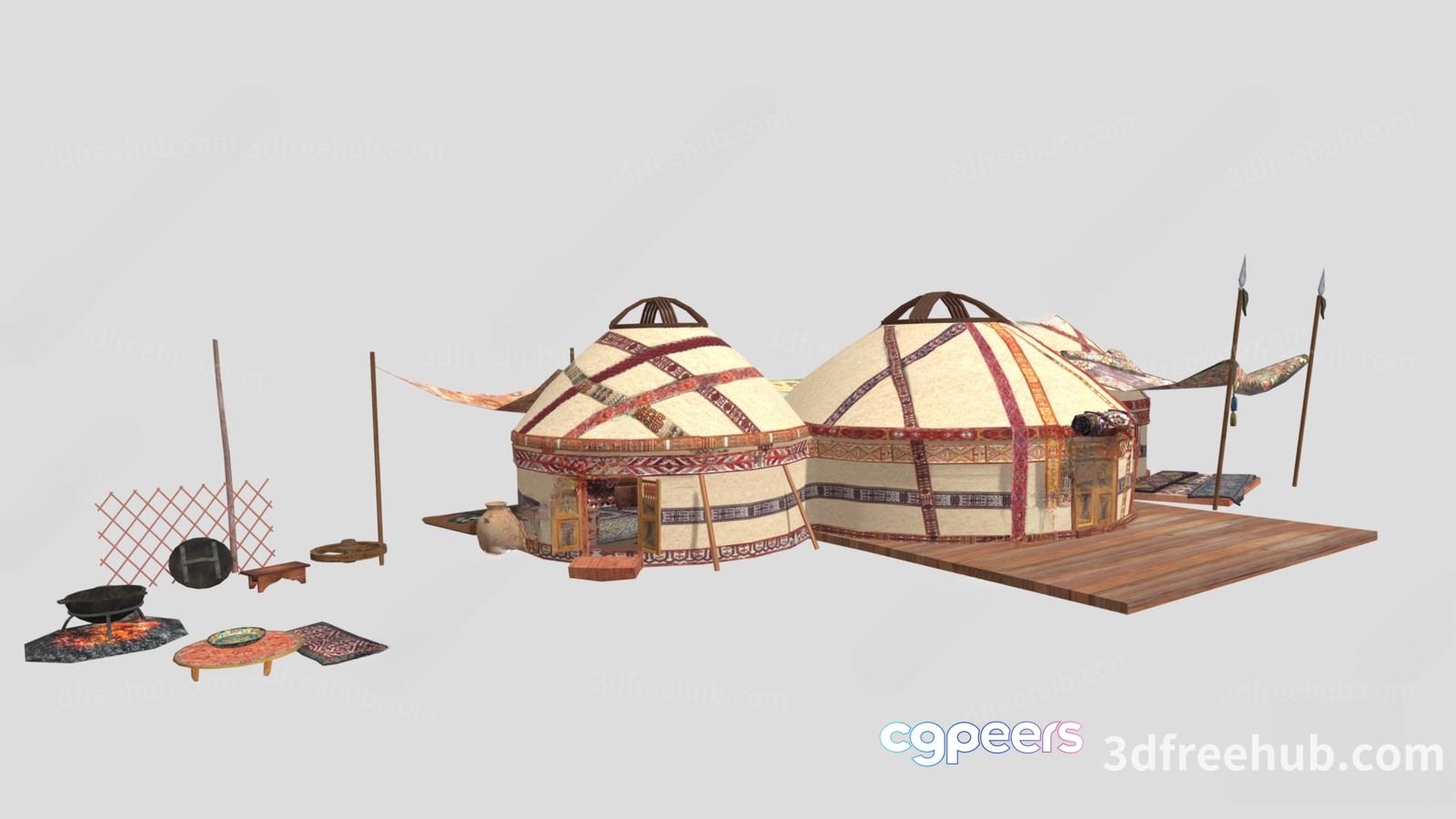 Two Mongolian Yurts 3D Model - 23280 - VRAY Render