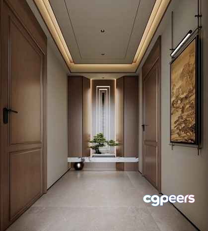 Long Hallway With Doors 3D Model - 8058 - VRAY Render