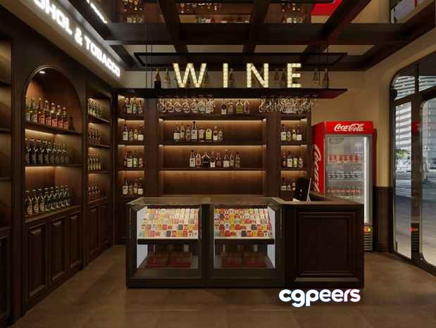 Wine Bar Area 3D Model - 18211 - CORONA Render Wine Bar Area 3D Model - 18211 - CORONA Render