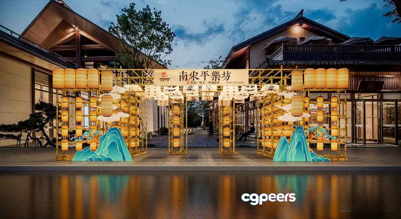 The Main Subject Is A Decorative Archway Characterized By Its Chinese Design 3D Model - 3115 - VRAY Render