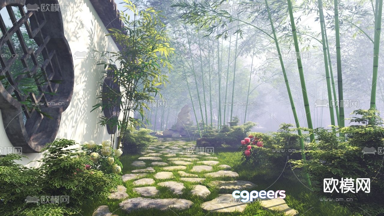 A Serene Stone Pathway 3D Model - 10089 - VRAY Render A Serene Stone Pathway 3D Model - 10089 - VRAY Render
