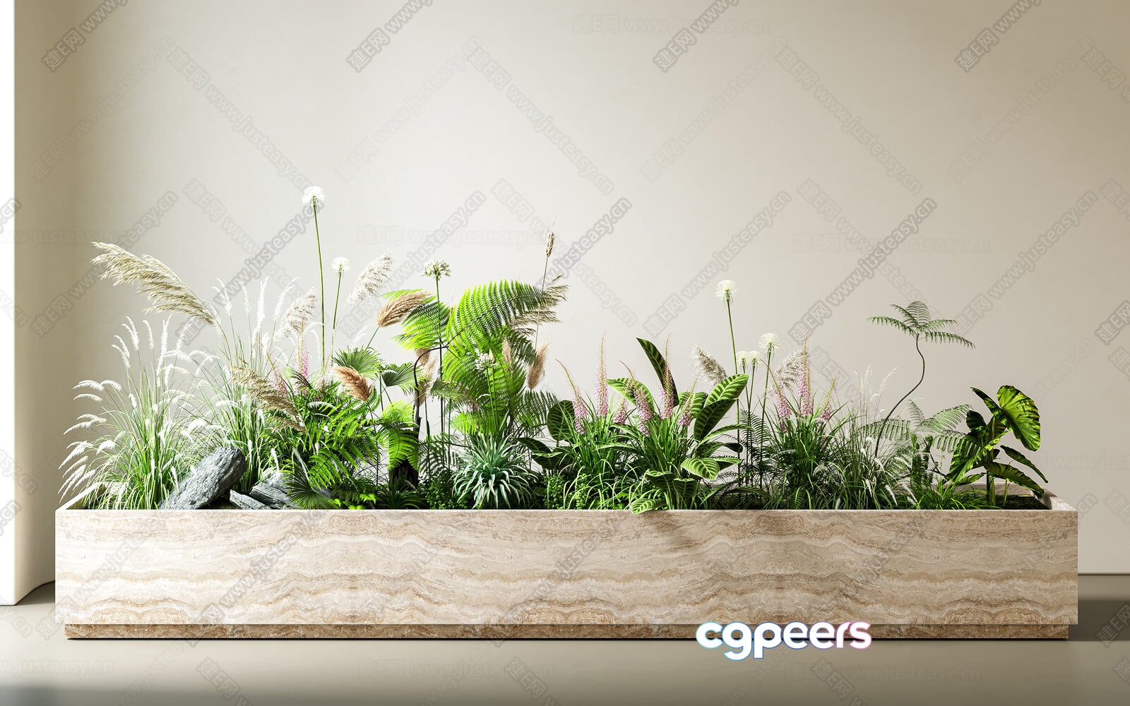 A Large Rectangular Planter Box Made Of Light-Colored Stone Or Concrete 3D Model - 16676 - CORONA Render