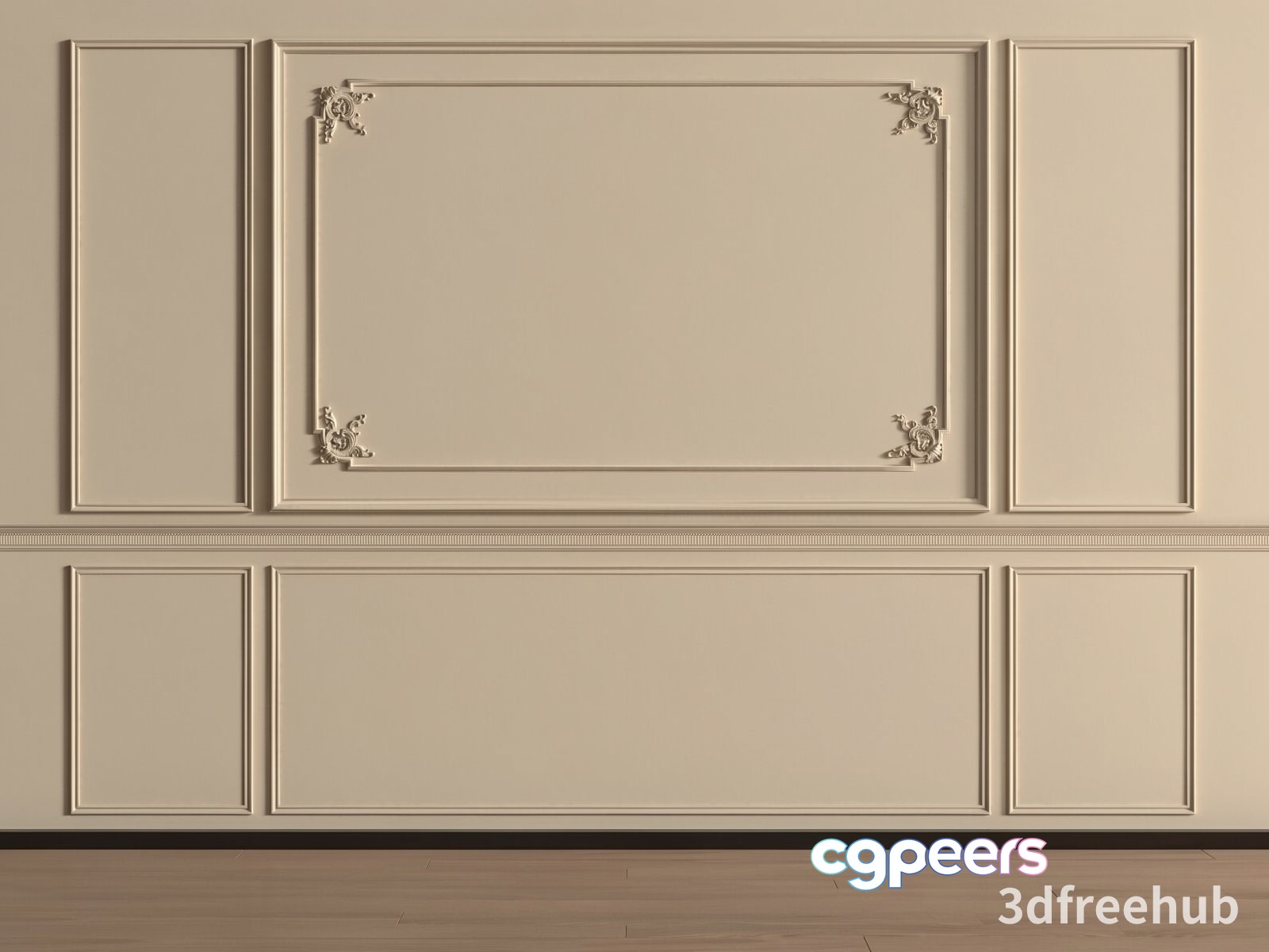 A Wall With Decorative Molding 3D Model - 21252 - VRAY Render