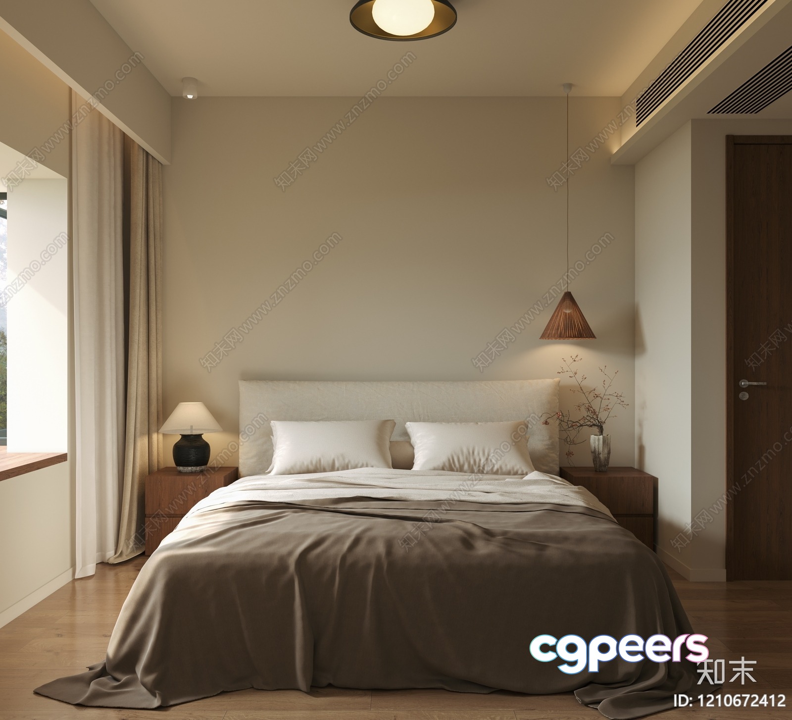 A Beige Bed 3D Model - 4212 - VRAY Render A Beige Bed 3D Model - 4212 - VRAY Render