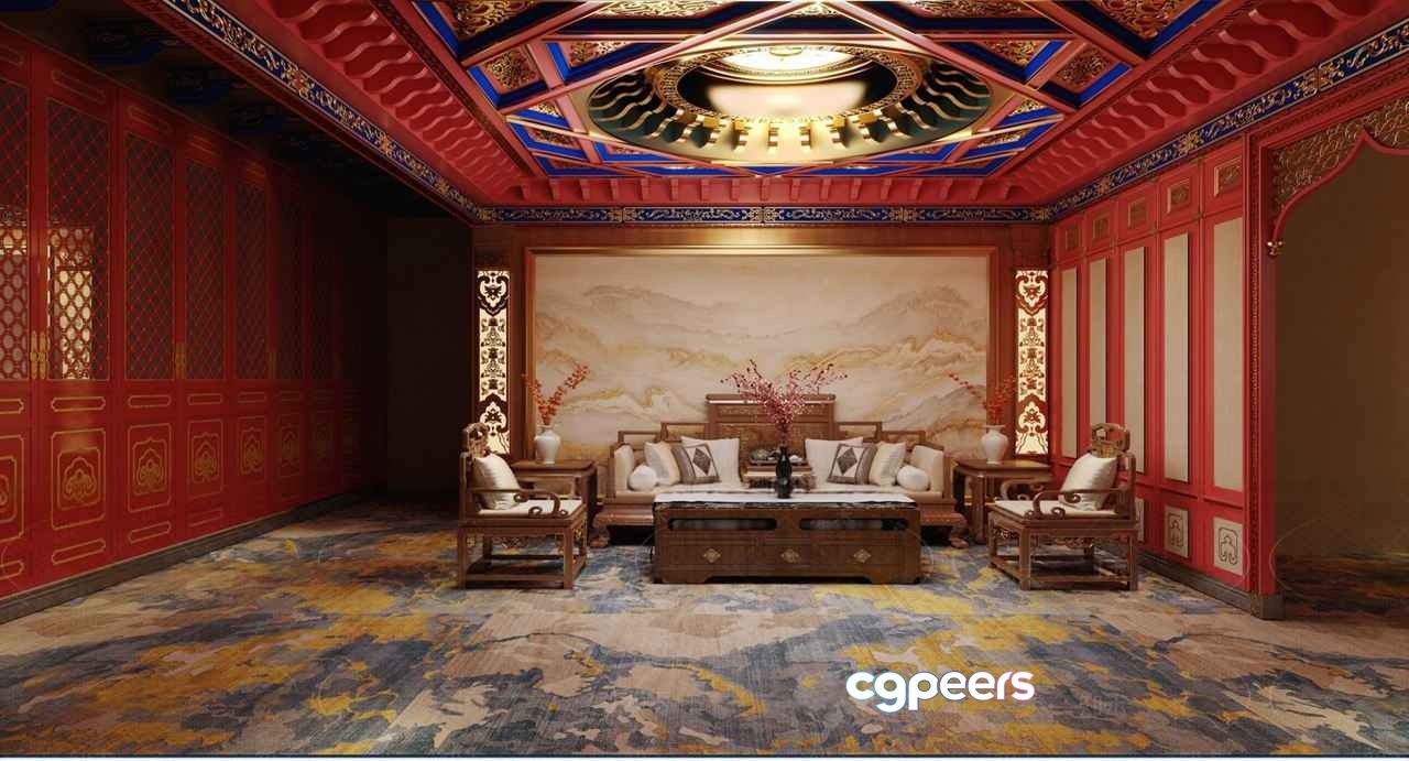 Traditional Chinese Living Room 3D Model - 17140 - VRAY Render
