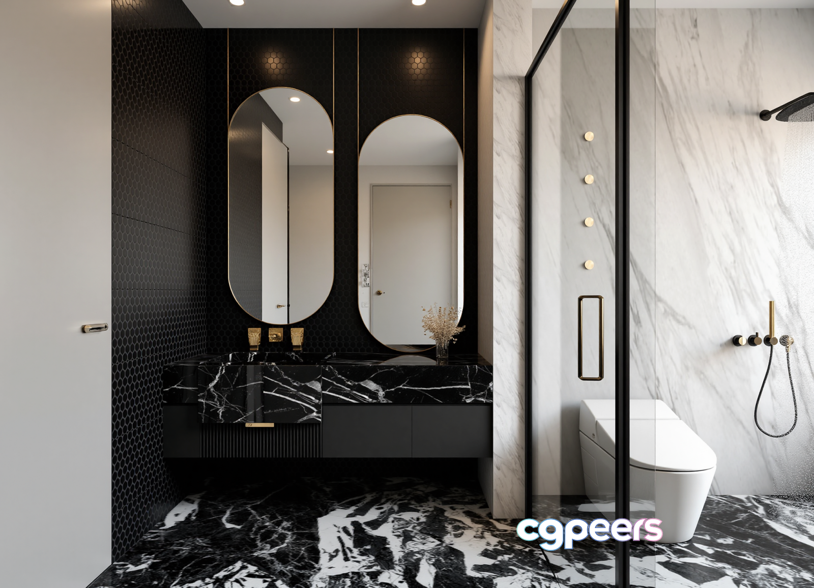 Modern Black And White Bathroom 3D Model - 22832 - VRAY Render