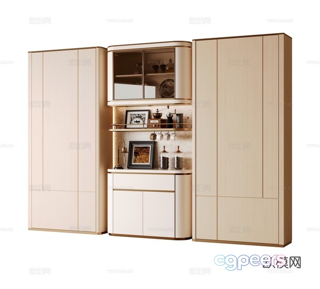 A Beige Kitchen Cabinet 3D Model - 15566 - CORONA Render