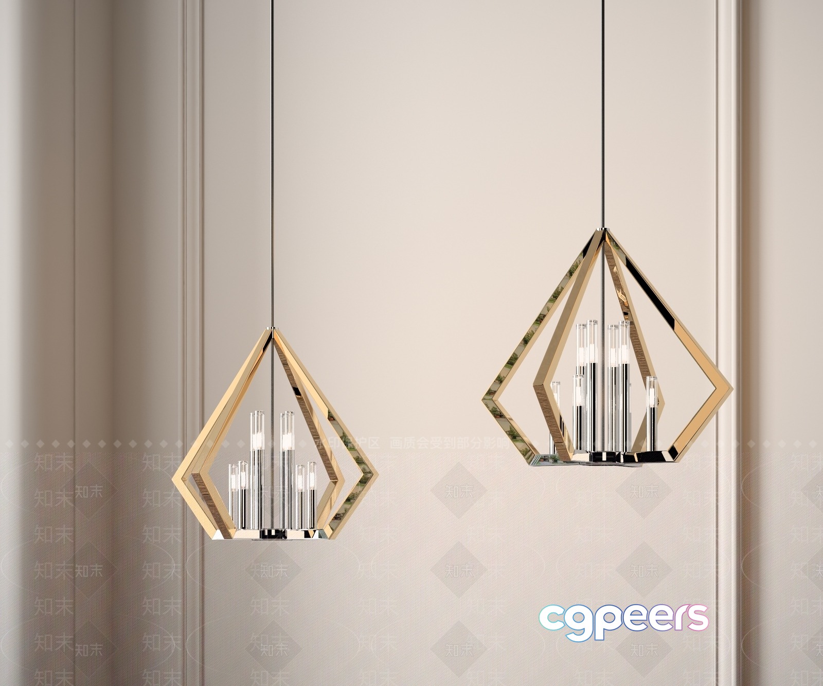 Gold Light Fixture 3D Model - 109 - VRAY Render