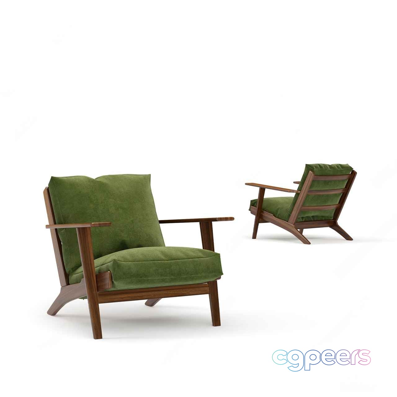 Wooden Armchair With Green Cushions 3D Model - 7968 - CORONA Render Wooden Armchair With Green Cushions 3D Model - 7968 - CORONA Render