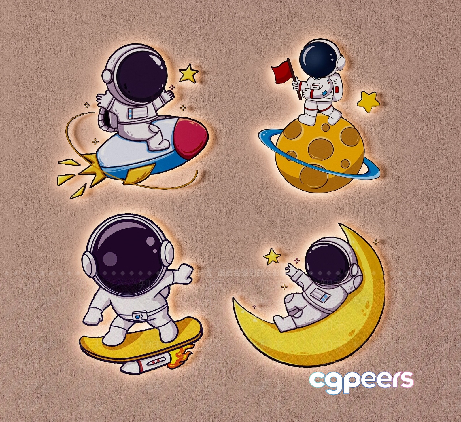 Astronaut Stickers 3D Model - 1314 - VRAY Render