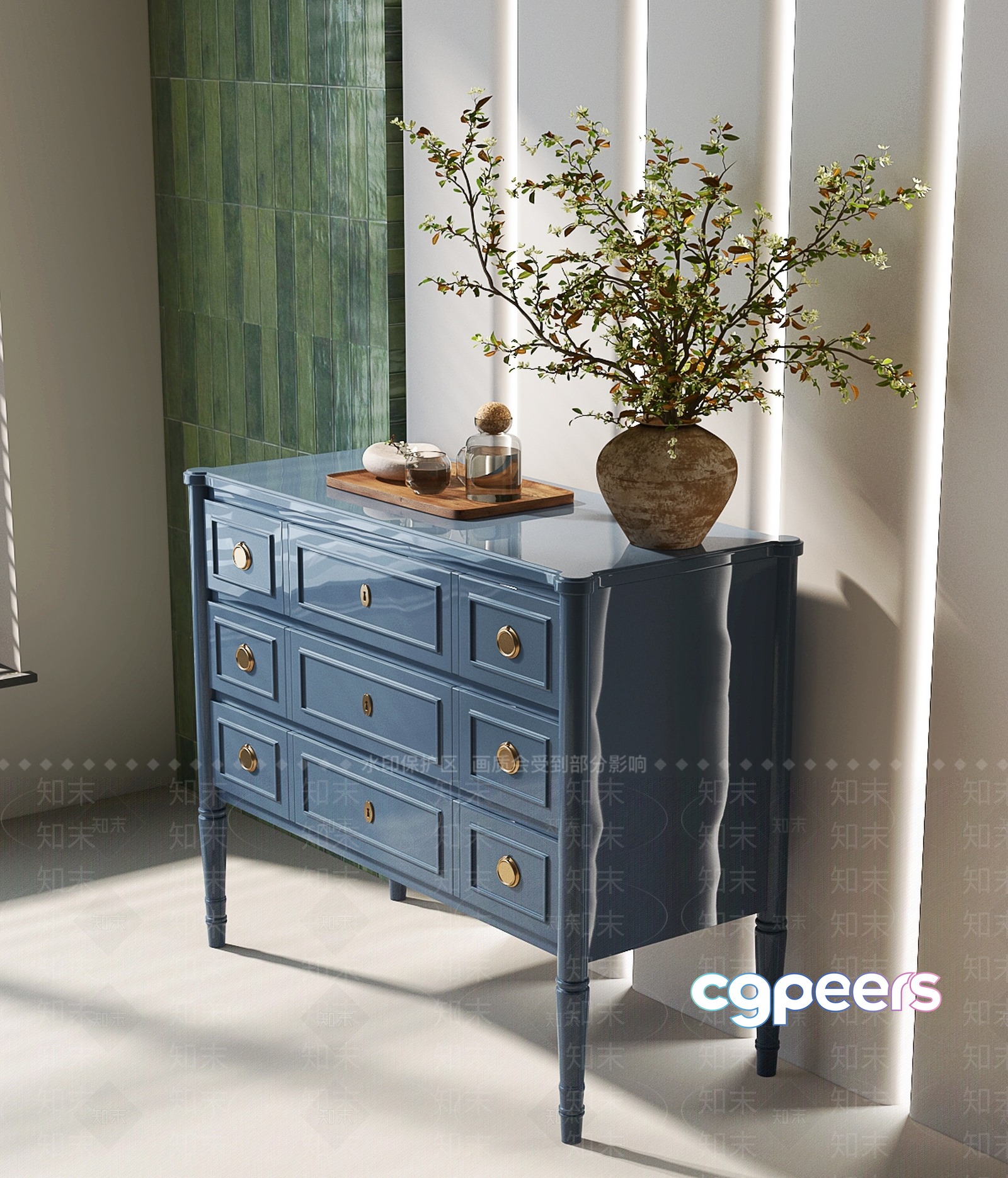 A Blue Dresser 3D Model - 14314 - VRAY Render