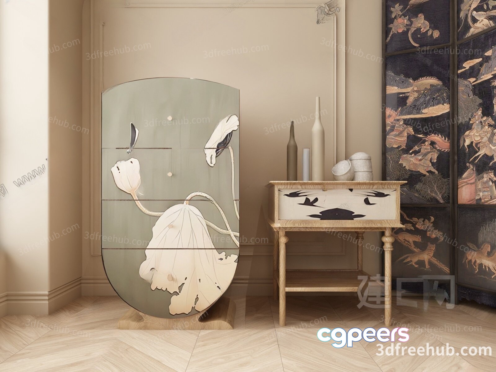 Modern Asian Decor 3D Model - 19649 - VRAY Render
