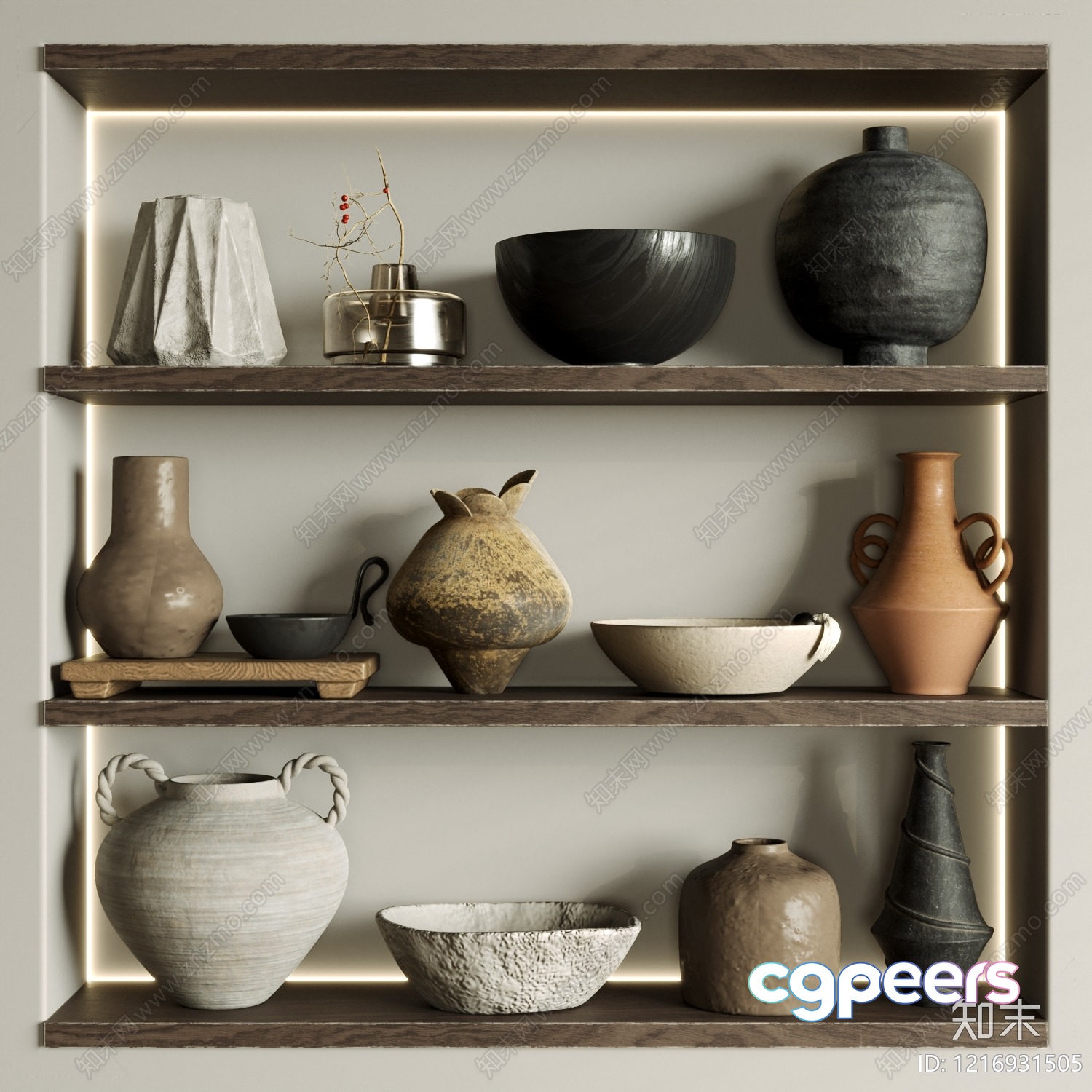 Shelves With Ceramic Vases 3D Model - 18445 - VRAY Render