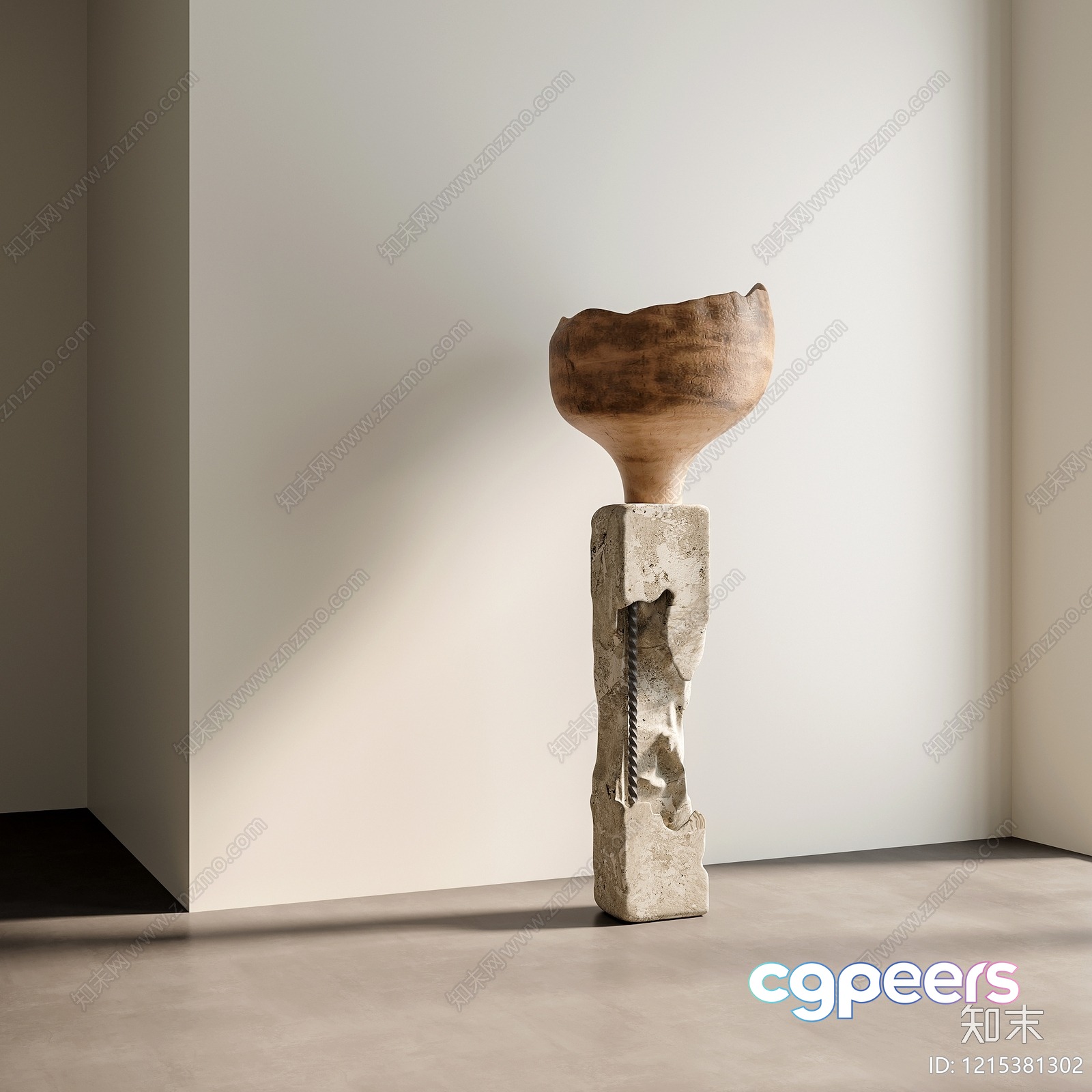 A Decorative Bowl On A Stone Pedestal 3D Model - 10715 - VRAY Render