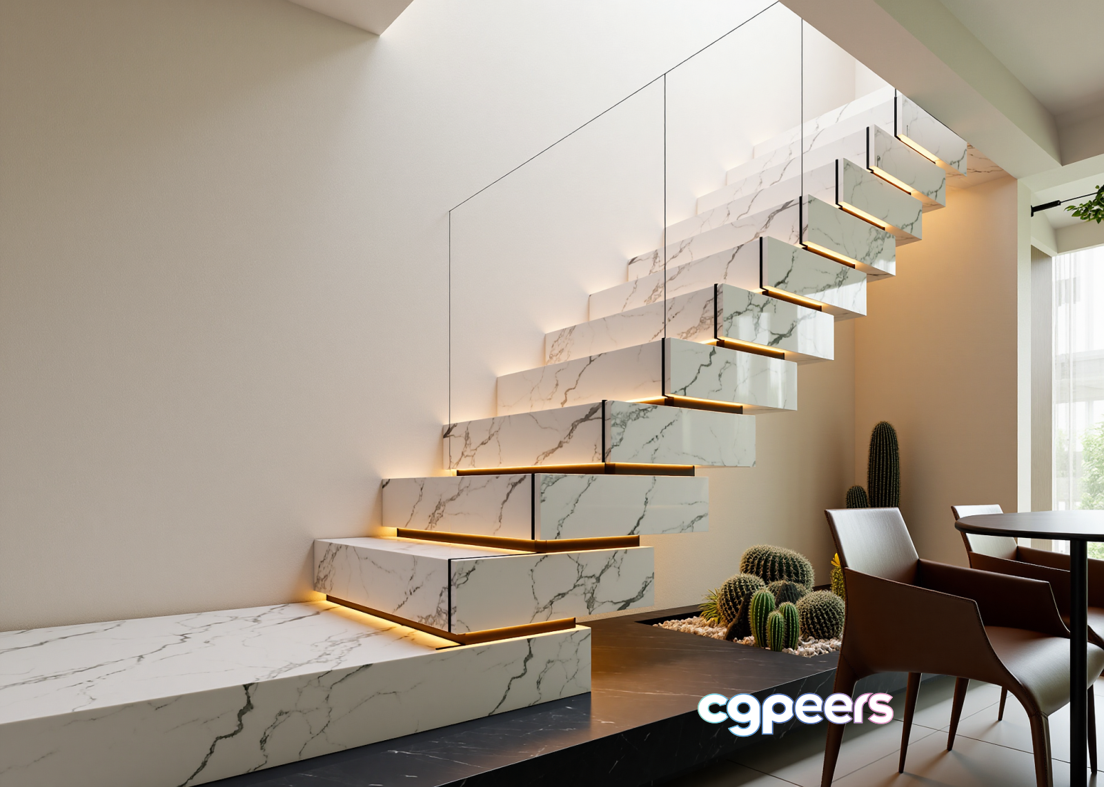 Modern Marble Staircase 3D Model - 7609 - VRAY Render Modern Marble Staircase 3D Model - 7609 - VRAY Render