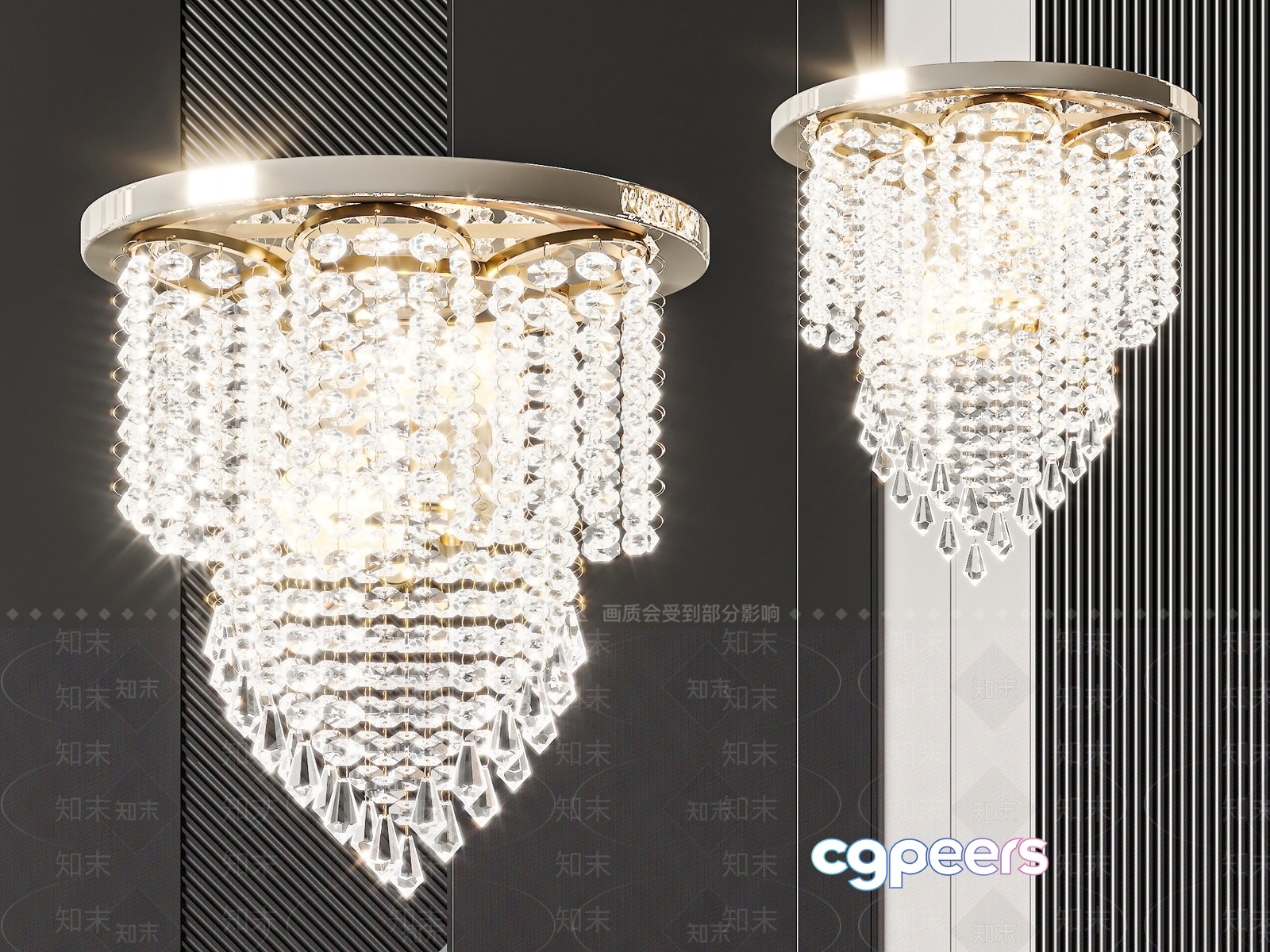 Modern Crystal Light Fixture 3D Model - 1956 - VRAY Render