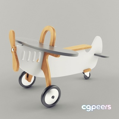 A White And Wooden Toy Airplane 3D Model - 20709 - VRAY Render