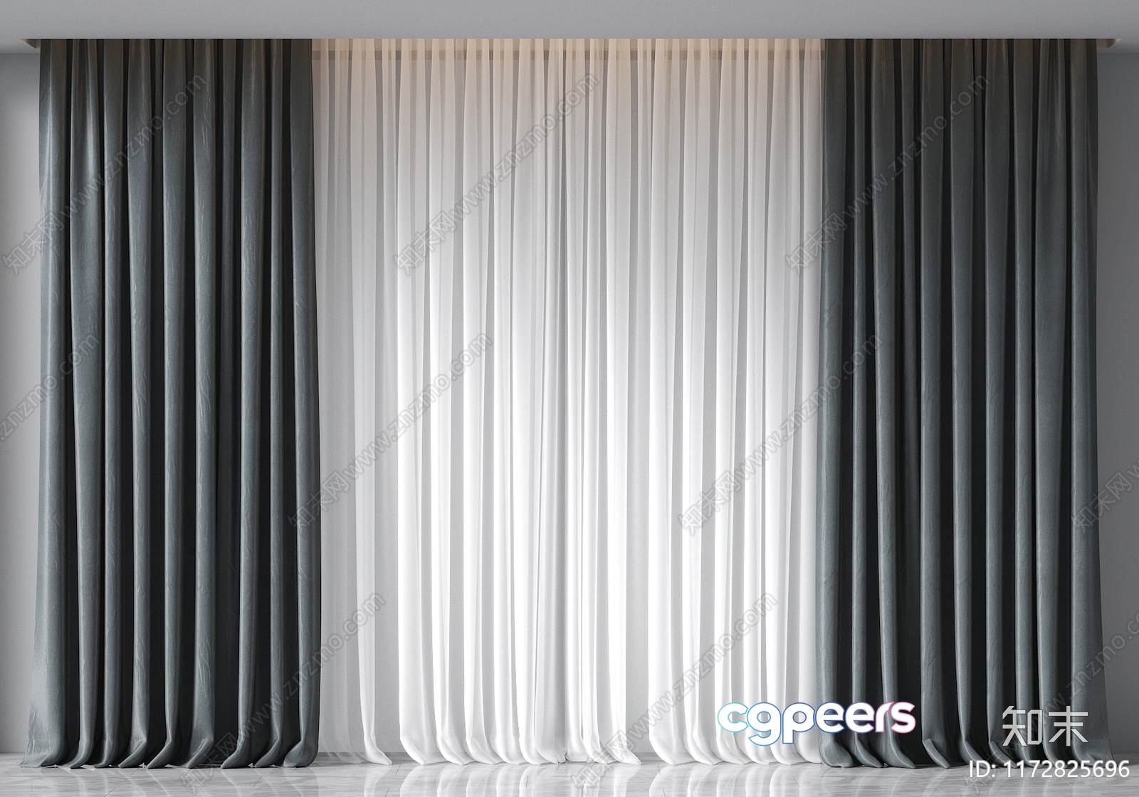 Gray Curtains 3D Model - 14820 - CORONA Render