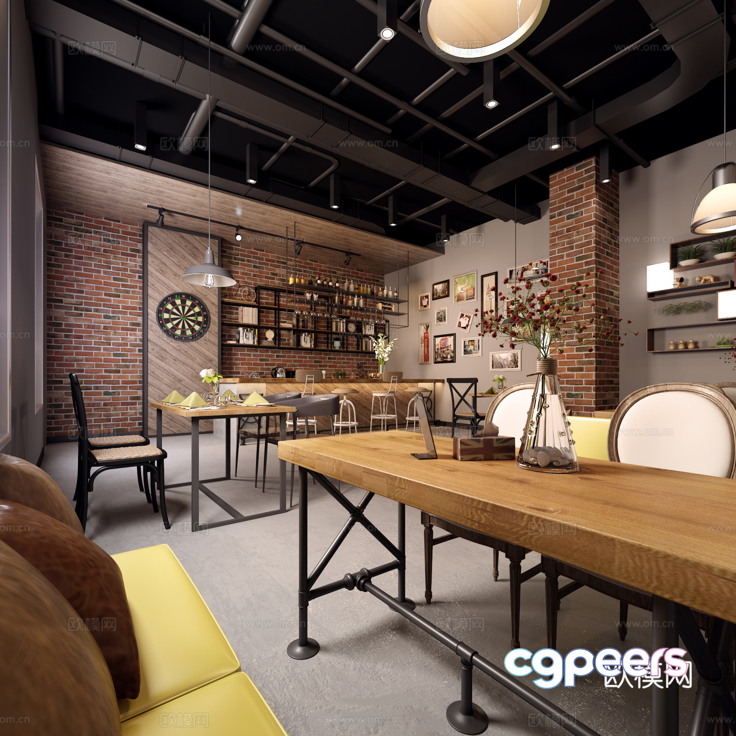 Modern Industrial Dining Room 3D Model - 11840 - VRAY Render Modern Industrial Dining Room 3D Model - 11840 - VRAY Render
