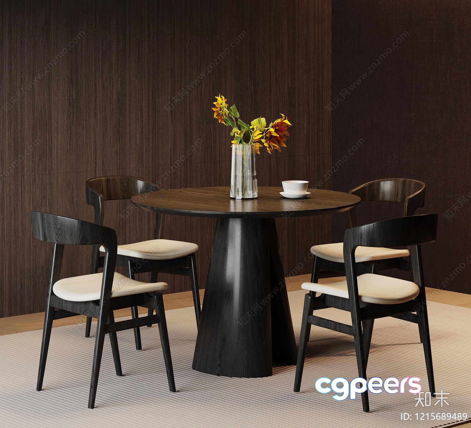 A Round Table With A Vase Of Flowers 3D Model - 11612 - VRAY Render A Round Table With A Vase Of Flowers 3D Model - 11612 - VRAY Render