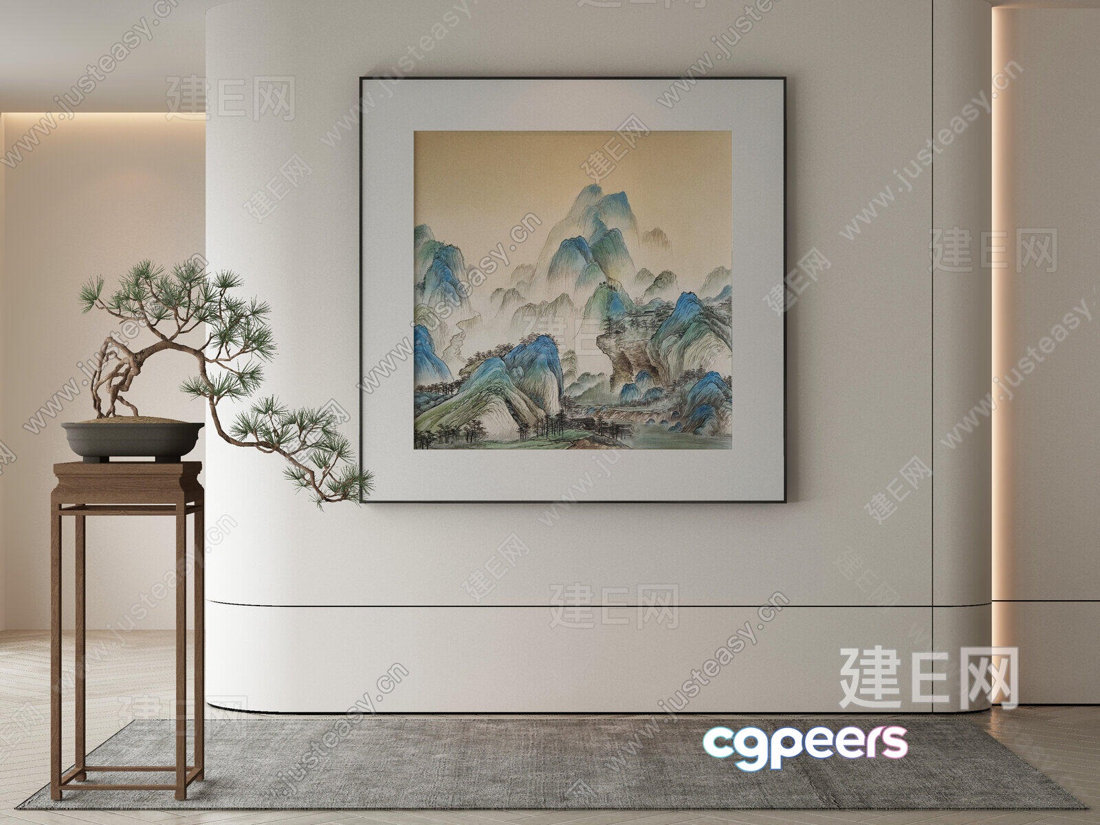 A Framed Painting Of A Mountain Landscape 3D Model - 11155 - VRAY Render