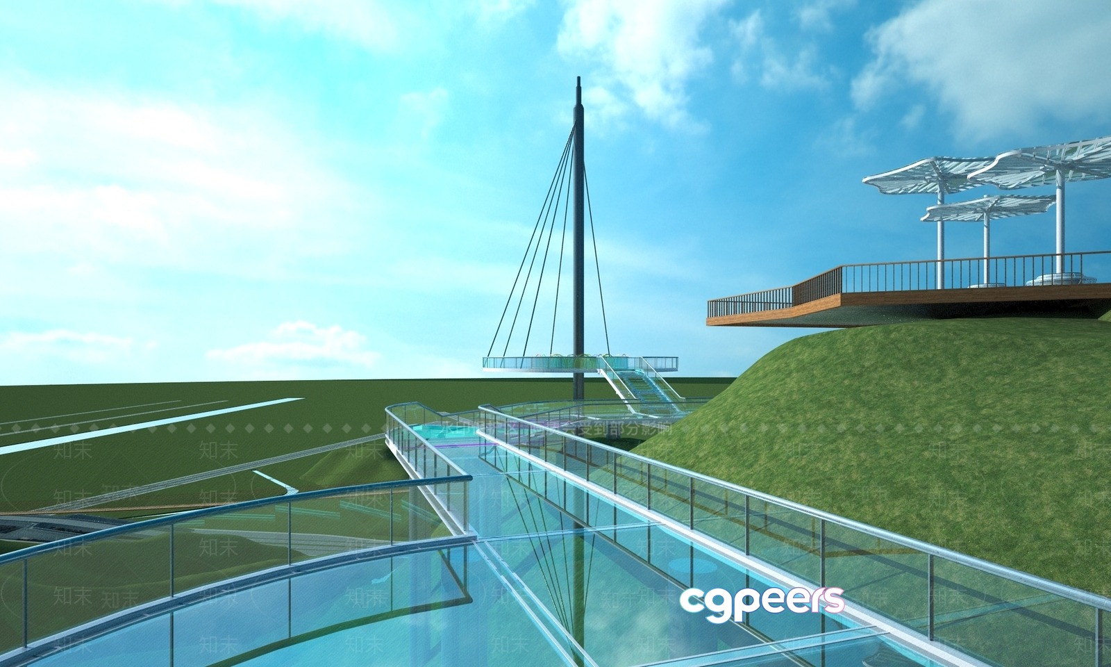 The Main Subject Is A Futuristic-Looking Bridge With A Glass Walkway 3D Model - 10569 - VRAY Render The Main Subject Is A Futuristic-Looking Bridge With A Glass Walkway 3D Model - 10569 - VRAY Render