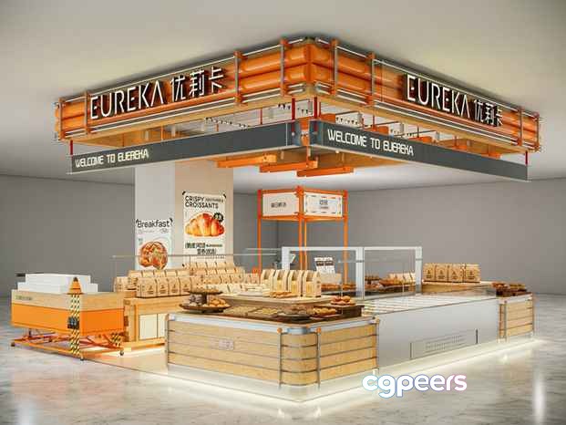 A Bakery Display With A Sign That Reads Eureka 3D Model - 3728 - VRAY Render