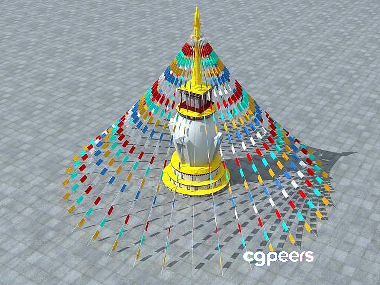 A Colorful Multi-Tiered Structure 3D Model - 2324 - VRAY Render