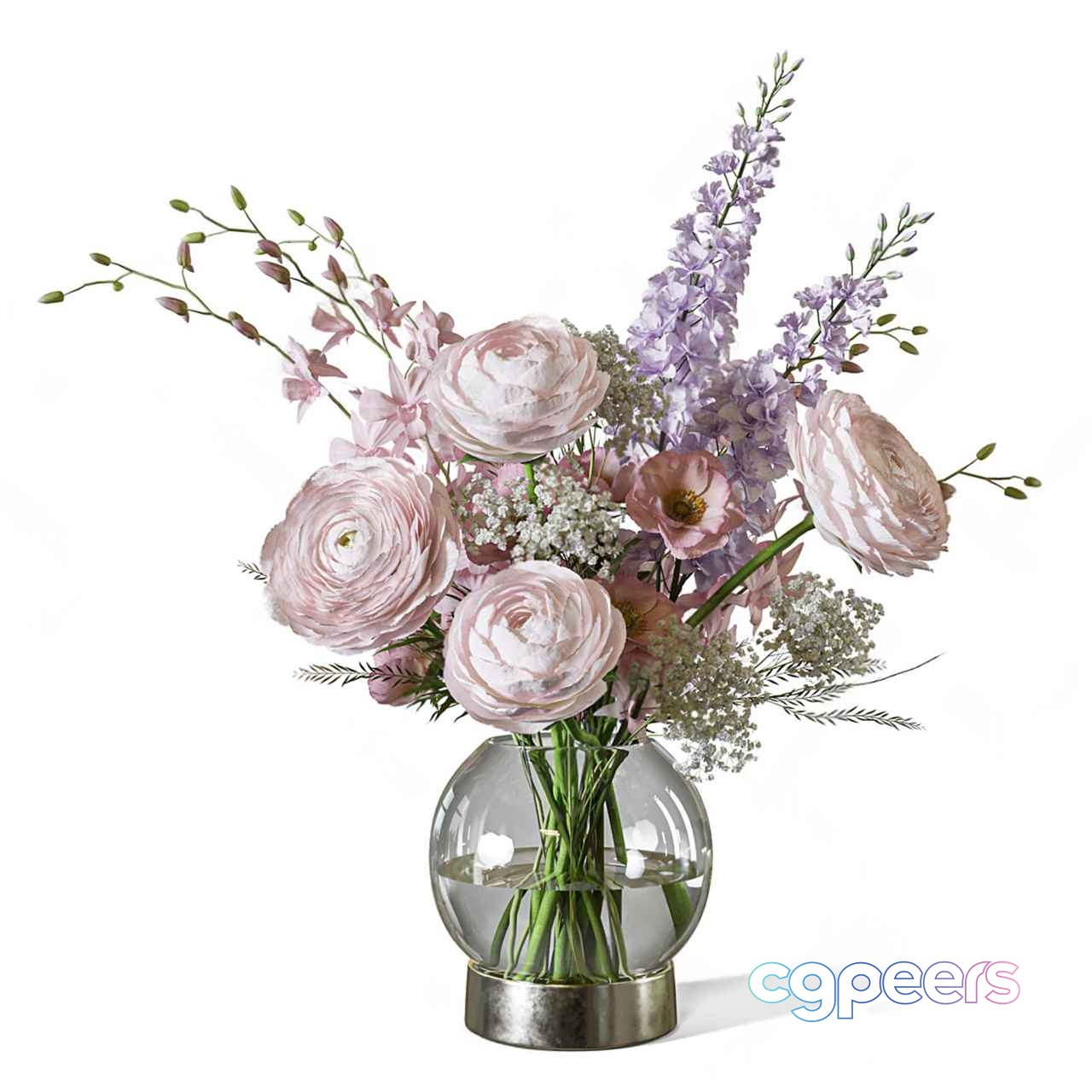 A Glass Vase With A Silver Base Filled With Flowers 3D Model - 4192 - CORONA Render A Glass Vase With A Silver Base Filled With Flowers 3D Model - 4192 - CORONA Render
