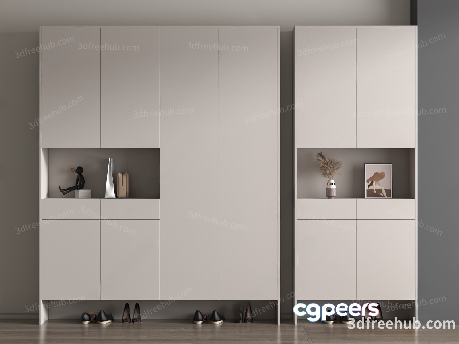 Modern White Shelving 3D Model - 18714 - VRAY Render