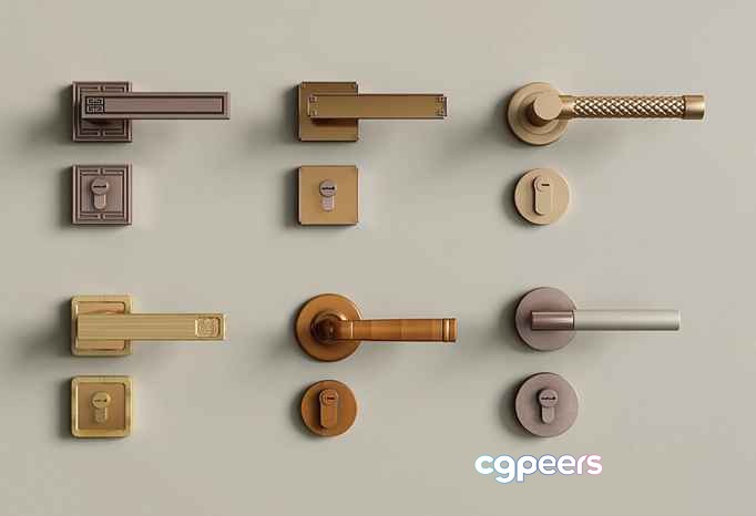 Gold Door Handles 3D Model - 4844 - VRAY Render