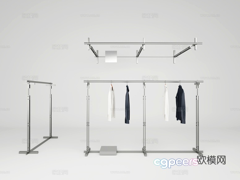 A Clothes Rack With Clothes Hanging On It 3D Model - 6416 - VRAY Render