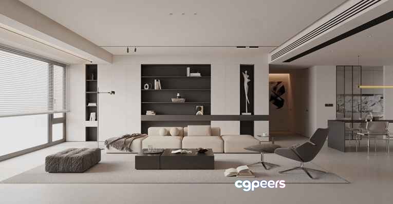 Modern Minimalist Living Room 3D Model - 2863 - VRAY Render
