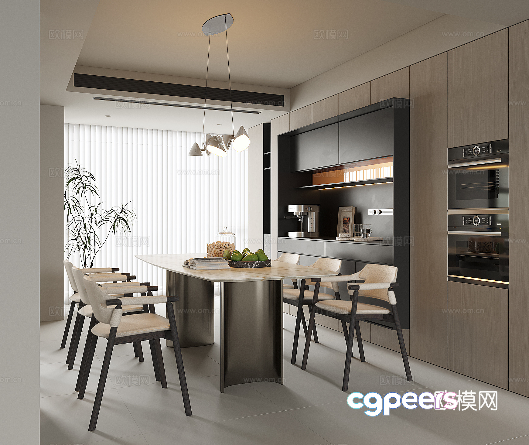 Modern Kitchen With Dining Table 3D Model - 20716 - VRAY Render