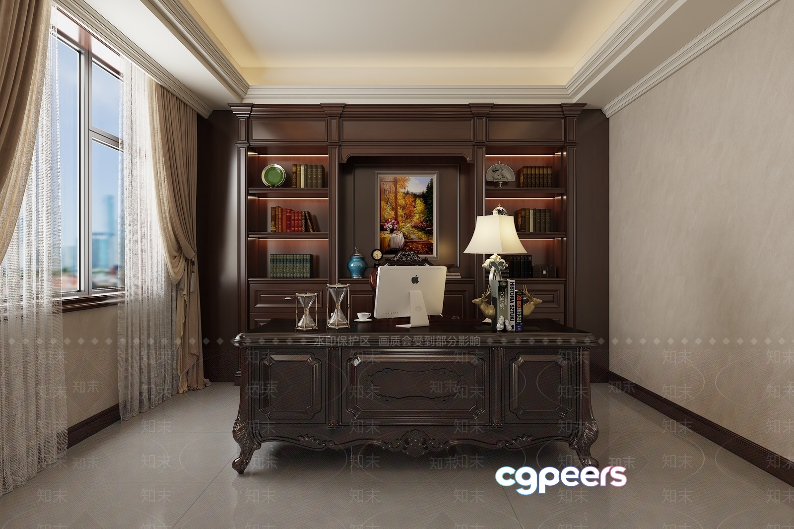 Elegant Home Office 3D Model - 6739 - VRAY Render
