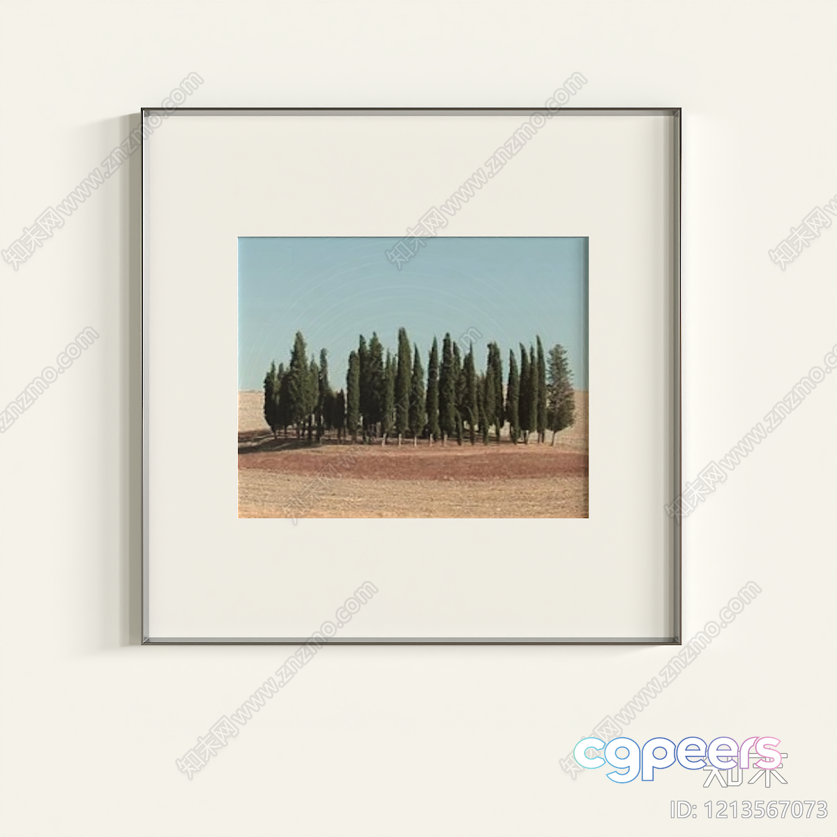 A Framed Photograph Of A Field With Trees 3D Model - 12924 - VRAY Render