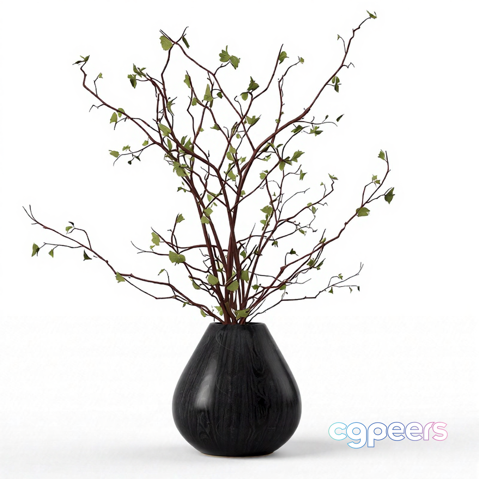 A Black Vase With Branches 3D Model - 5414 - VRAY Render