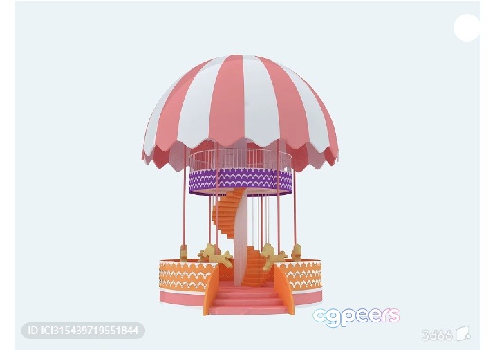 A Carousel With A Pink And White Striped Canopy 3D Model - 873 - VRAY Render