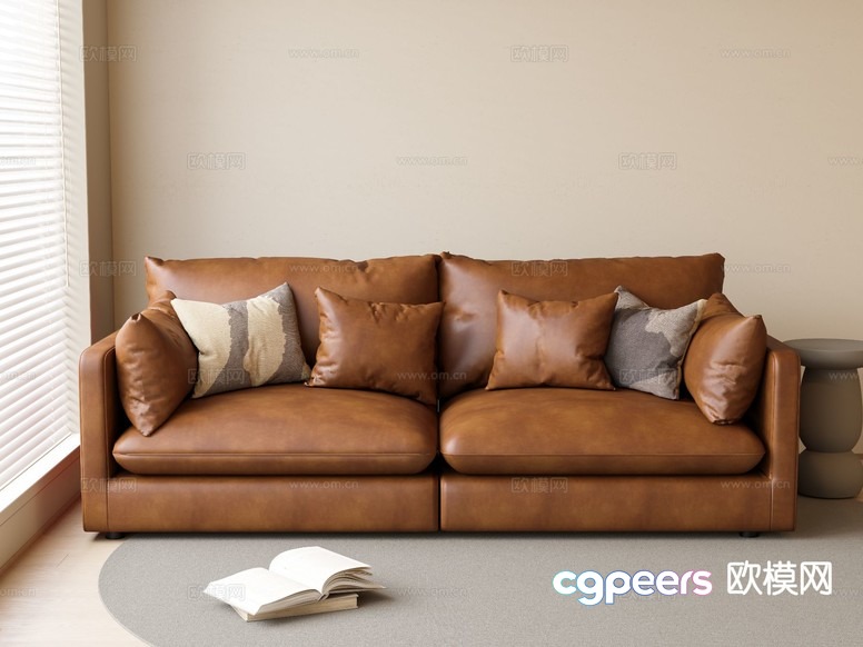 A Brown Leather Sofa 3D Model - 6775 - VRAY Render