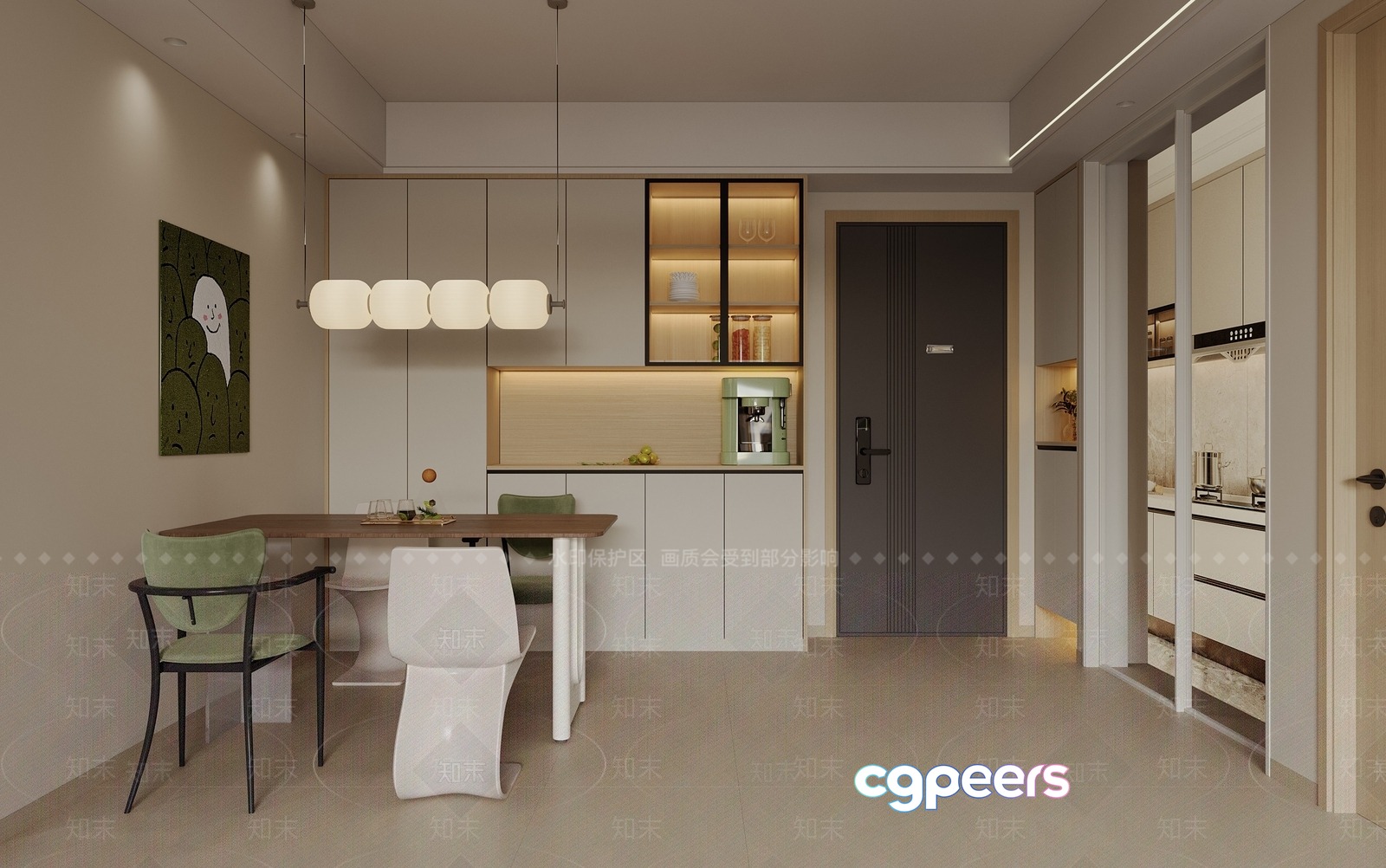 Modern Kitchen With Dining Table 3D Model - 17729 - VRAY Render Modern Kitchen With Dining Table 3D Model - 17729 - VRAY Render